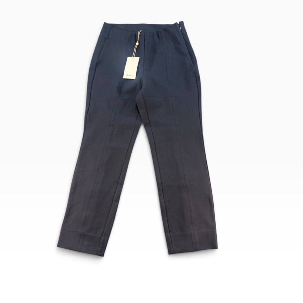 Quince Ultra-Stretch Ponte Straight Leg Pants Navy Blue Petite Large New